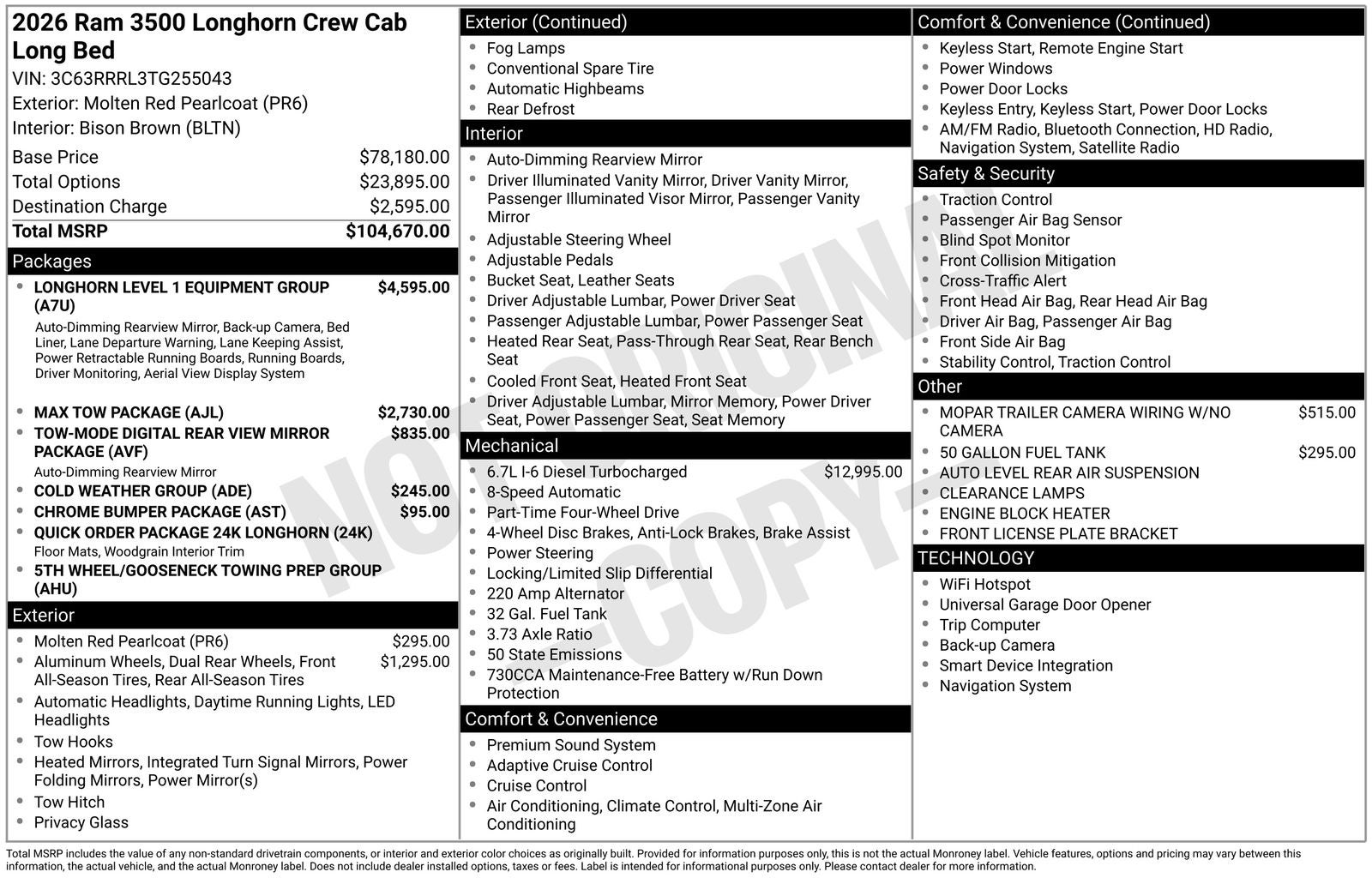2026 RAM Ram 3500 RAM 3500 LIMITED LONGHORN CREW CAB 4X4 8' BOX